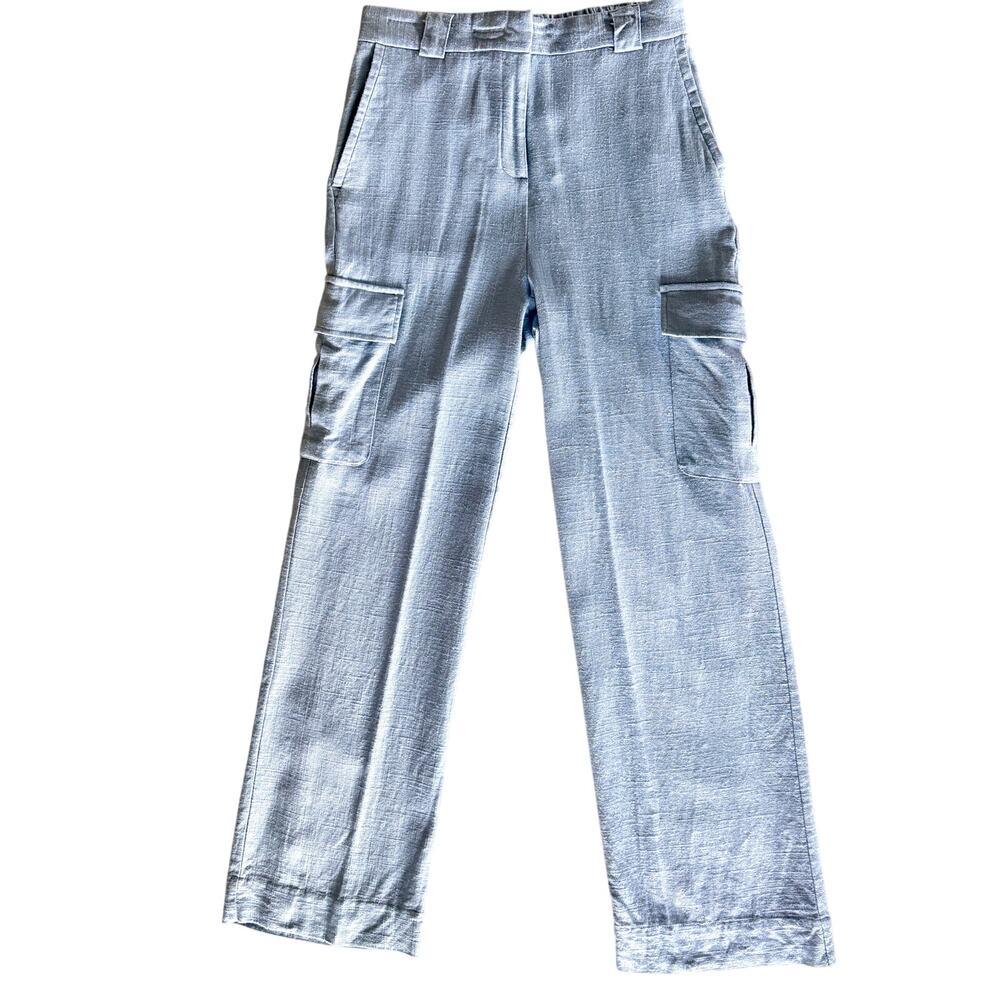 House of Harlow 1960 Periwinkle Blue Linen Cargo Pants Women Size 2